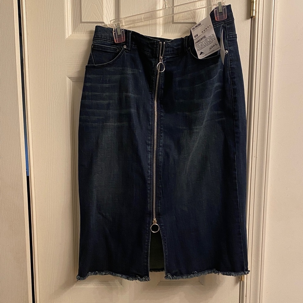 Rebel Dark Blue Denim Skirt with Front Zipper